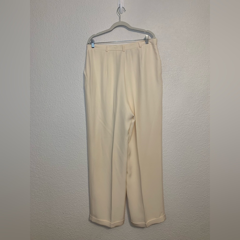 Jones New York Women Size 16 Cream/ivory Silk Wide Leg Pants Trouser Career - Picture 7 of 9